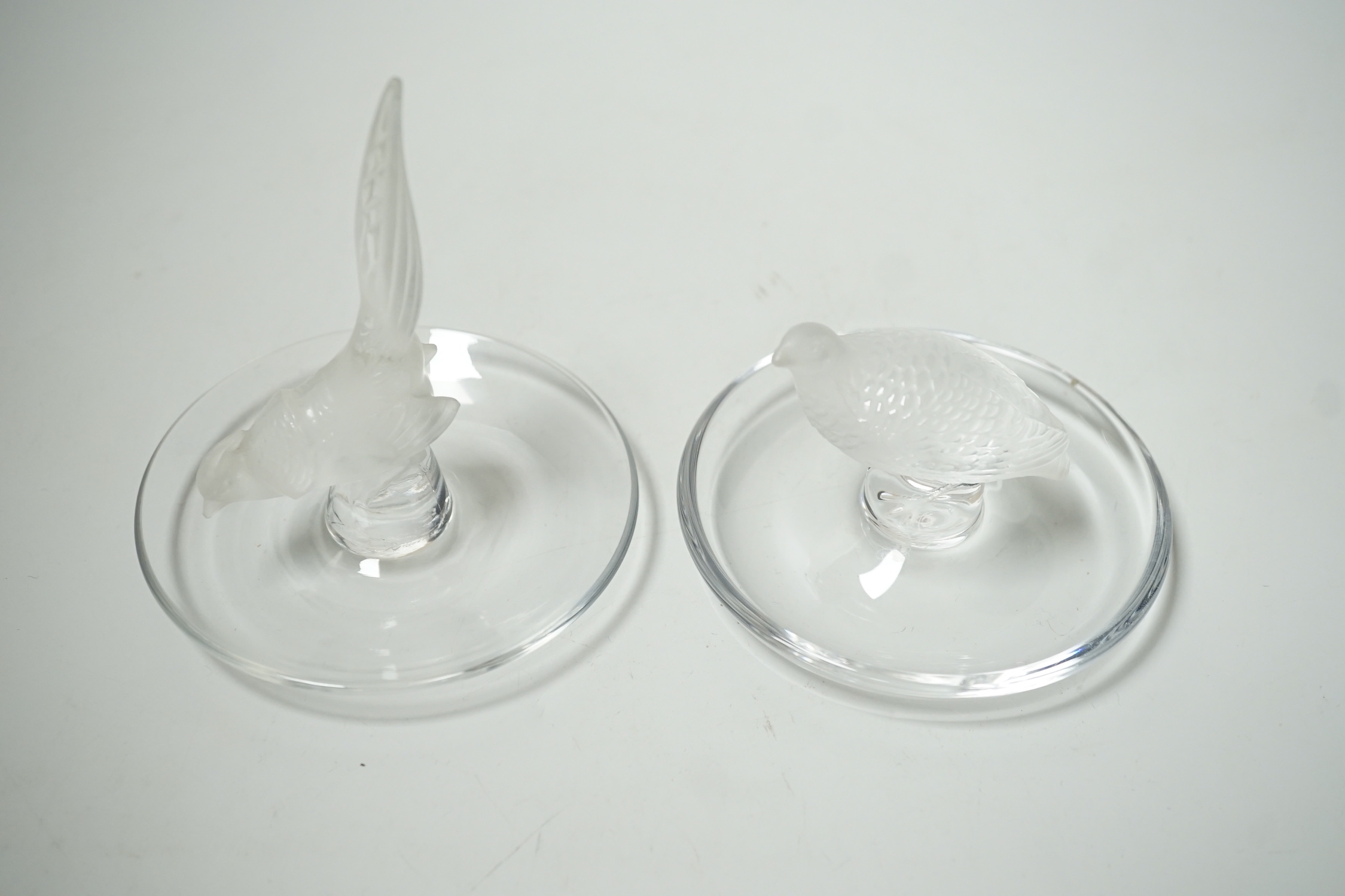 Two Lalique glass bird dishes